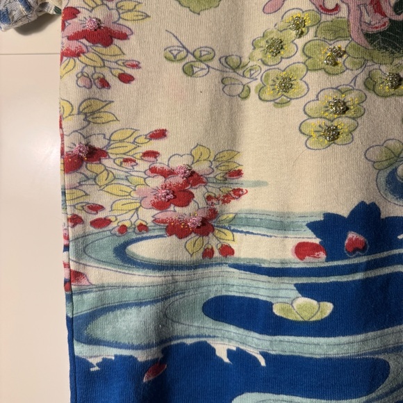 Vintage beaded Multicolor Japanese inspired Floral Crop T-shirt - fits like L - Picture 6 of 14